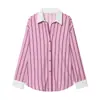 Za Comércio Exterior Moda Feminina Europeia e Americana 2026 Primavera Nova Estilo Casual Europeu e Americano Gola Lapela Listrada Solta Versátil Camisa de Manga Longa