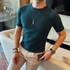 Nueva Camisa de Punto de Manga Corta con Cuello Redondo para Hombre de Verano, Camiseta de Media Manga de Jacquard de Lujo Ligero de Corte Delgado de Alta Gama