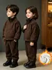 Conjunto infantil con forro polar, ropa exterior cálida de otoño e invierno para niños, conjunto de dos piezas con estampado de leopardo para niñas, ropa infantil engrosada al por mayor