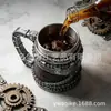 Taza de Cerveza con Relieve de Engranajes Steampunk Taza Vintage Desgastada con Cadena y Remaches Decoración de Escritorio Colección para Hombres