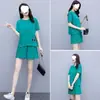 Roupa Esportiva Plus Size 100kg para Mulheres Curvilíneas, Conjunto Casual de Verão, Moda Coreana com Shorts Largos Modernos, Conjunto de Duas Peças para Corrida para Mulheres