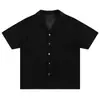 Camisa de Tricô Manga Curta Masculina Marca Tendência High Street Cor Sólida Jacquard Listra Vertical Casual Verão Gola Cubana Top