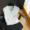 Colete de malha simples e elegante com decote V sem mangas e cintura franzida para afinar a silhueta feminina 26 Verão Novo H071303