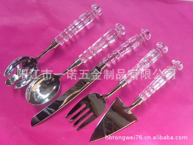 P-008N锌合金玻璃水晶柄面包刀梳形蛋糕面包三角铲沙拉叉勺