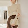 Camiseta básica de corte ajustado para mujer con cuello medio alto y Orejas de Madera, camiseta de otoño e invierno, top cálido, manga larga de color sólido estilo coreano