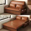 Sofá Cama Estilo Nuevo, Cama Plegable Estilo Chino, Sofá Cama Doble Multifuncional de Doble Propósito para Sala de Estar de Cuero Aceitado y Encerado, Extensible