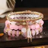 Pulseras Multicapa al por Mayor, Juego de Cuatro Piezas de Joyería con Cuentas de Artesanía de Vidrio, Juego de Pulseras Elásticas, Pulsera con Soporte de Flor de Hierro
