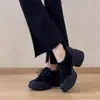 Zapatos de Salón Individuales Vintage de Tamaño Pequeño con Suela Gruesa, Punta Redonda, con Cordones, Parches de Gamuza 2025, Versátiles, de Corte Profundo, con Forro de Lana Añadido
