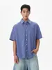 Comércio Exterior Retrô Americano Preguiçoso Alta Qualidade Xadrez Azul Manga Curta Camisa Masculina e Feminina Solta Casual Meia Manga Tendência