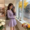 Elegante vestido suéter de punto estilo coreano y de Hong Kong para mujer, suave, para otoño e invierno, adecuado para mujeres petite como vestido base