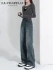 Jeans Vintage de Cintura Alta Wide Leg Feminino Outono e Inverno 2024 Tendência Versátil Nova Chegada Edição Estreita Forrada com Lã Calça Reta
