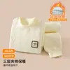 Conjunto de ropa interior térmica infantil de algodón puro de tres capas acolchado, para niños y niñas, engrosado para otoño e invierno, incluye camiseta y pantalones, apto para dormir