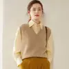 Chaleco Básico de Cachemir Tejido Grueso con Cuello en V para Mujer, Ropa de Trabajo Elegante, Chaleco de Cachemir Versátil para el Día a Día