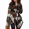 Abrigo de lana a cuadros con cordones y colores a juego, superventas en Amazon, para otoño e invierno, entre Europa y Estados Unidos, cortavientos largo para mujer.