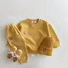 Conjunto infantil para primavera e outono, estiloso e moderno, estilo coreano, duas peças: moletom e calça de moletom com estampa de urso de desenho animado para meninos e meninas