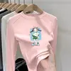 Camiseta casual de fleece com manga longa para outono e inverno para meninas, top estiloso e moderno, camiseta básica versátil de gola redonda para meninas