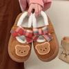 Sapatos Femininos de Inverno Mary Jane Redondos com Laço e Urso Retrô, Fecho de Velcro e Forro de Lã, Sapatos de Algodão Retrô Tendência