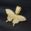 Ventas Directas del Fabricante de Suministros de Amazon Colgante de Mariposa Grande con Hebilla Completa de Diamante de Aleación con Cadena Cubana Collar Chapado en Oro Joyería