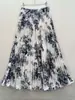 Falda plisada estampada de gasa estilo japonés coreano, falda midi, cómoda, casual, adelgazante, cintura alta, adelgazante, dobladillo súper ancho, falda larga