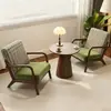 Sillón Individual Retro para Sala de Estar, Dormitorio, Silla Perezosa de Ocio, Recepción de Hotel, Mesa de Centro y Silla de Madera Maciza para Balcón