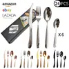 Juego de Cubiertos de Acero Inoxidable Transfronterizo de Amazon, Cuchillo para Bistec Estrella Diamante, Tenedor y Cuchara, Juego de Regalo de Cubiertos Estilo Occidental, 18/24 Piezas