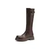 Botas de caballero de suela gruesa para mujer, estilo nuevo, para mujeres petite, estilo retro europeo y americano, tacón grueso de 5 cm, botas altas versátiles, botas largas hasta la rodilla
