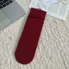Meias Femininas de Meia-Panturrilha Cor Vermelho Angorá, Estilo Ins Moderno, Algodão Puro, Primavera, Outono, Inverno, Meias Longas Listradas Retrô Japonesas