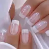 24 Peças de Arte de Unha Acabada Usável Estilo Francês Branco Simples Quadrado Redondo Curto Transfronteiriço em Estoque
