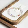 Pulseira de Miçangas com Fio Elástico de Pedra Natural para Mulheres Pulseira de Cristal Morango Lua Cinzenta Pulseira Super Fada Dopamina Pulseira