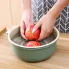 Cesta Drenante Redonda de Doble Capa Caja Drenante y de Conservación de Cocina Nórdica Cesta para Lavar Verduras Cesta Multifuncional de Plástico para Almacenamiento de Frutas