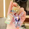 Colgante de llavero de conejo de orejas largas iridiscente de cristal transparente acrílico, decoración para coche y bolso, regalo exquisito de alta gama