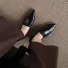 Mocasines Sencillos y Elegantes de Piel de Vaca con Tacón Kitten 2026 Primavera Zapatos de Piel Gruesos de Tacón Medio Punta Puntiaguda Piel Genuina Zapatos Individuales de Corte Profundo para Mujer