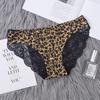 Ropa interior de mujer con encaje sexy de seda helada y estampado de leopardo, cintura media-baja, de una pieza, calzoncillos de algodón con entrepierna.