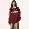 Nueva Sudadera de Manga Larga con Diseño Europeo y Americano Holgado y Versátil de Rayas Empalmadas con Cuello Polo y Estampado de Letras Pg8548
