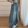 Nuevos pantalones vaqueros de pierna ancha estilo coreano para niña, con pedrería, para otoño, pantalones de pierna curva extragrandes para niños de primavera y otoño, versátiles y adelgazantes, jeans de papá
