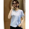 Camiseta de Manga Corta con Borde Irregular de Volantes para Mujer, Diseño de Verano Talla Grande, Top Favorecedor y Adelgazante
