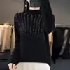 Suéter de punto estilo francés con cuello alto medio y adornos de pedrería, para mujer, otoño e invierno, suave y cálido, de manga larga, capa base, elegante jersey para llevar debajo