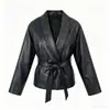Fabricante de ropa de mujer transfronterizo al por mayor 2026 AliExpress artículo de moda más vendido chaqueta con solapa con cinturón y efecto piel