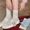Meias Cinzas para Mulheres, Estilo Fino de Verão com Laço de Pérola, Meias de Cano Médio, Novo Popular Estilo Japonês 2026 Meias Largas com Barra Enrolada