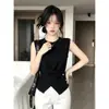 Top de punto irregular con cruce estilo francés, top sin mangas casual simple y versátil de verano para mujer