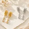 Pendientes de Acero de Titanio Transfronterizos Yuhui con Forma Geométrica e Incrustaciones de Diamantes, Estilo Milenio, Chapados en Oro Real de 18 Quilates, Pendientes de Acero Inoxidable Impermeables
