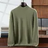 Suéter de Cachemira para Hombre de Mediana Edad Cuello Medio Alto Color Sólido Suéter Capa Interior Casual de Negocios Tejido Base Manga Larga Simple