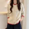 Suéter de Bloques de Color Suaves Estilo Coreano 2026 Sensación Perezosa para Mujer Otoño Invierno Reductor de Edad Versátil Cuello Redondo Tejido Suave y Pegajoso