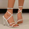 Sandalias Romanas Sexy con Tacón Alto de Tira Fina y Correa Única para Mujer, Piel Patentada Ultra-Suave Versátil, con Cordones, 2026