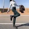 Jeans Rectos Forrados de Polar Vintage para Mujer 2024 Otoño e Invierno Nuevos Americanos de Cintura Alta Adelgazantes Cortos Tubo de Humo