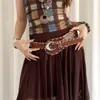 Jeans Versátiles Estilo Americano Vintage con Cintura Ancha y Adorno Decorativo, Cinturón Adelgazante y Realzador de Cintura