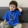 Camisetas de Manga Curta 100% Algodão para Meninos e Meninas, Camisetas Estampadas com Céu Estrelado da Moda para Crianças, Tops Novos de Verão Soltos de Manga Meia para Crianças de Tamanho Médio e Grande