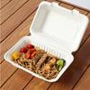 Caja de embalaje desechable degradable pulpa Lonchera comida rápida para llevar caja de hamburguesa lonchera de una pieza con tapa caja con cierre