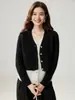 Cardigã de tricô de cashmere em blocos de cor, com design inspirado em duas peças, para mulheres, elegante, com mangas compridas