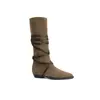 Versión de Piel de Vaca Estilo Chica del Oeste~Punta Fina con Cordones Tacón Grueso Caña Media-Alta Botas de Montura Botas Largas de Vaquero para Mujer Estilo Otoño e Invierno